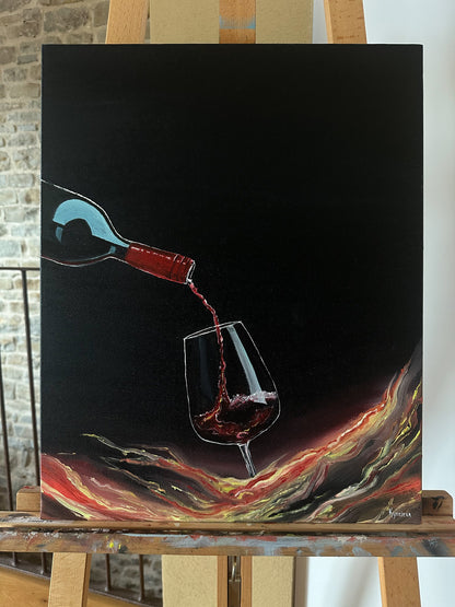 Quadro sul fondo nero "Vino rosso che scorre"